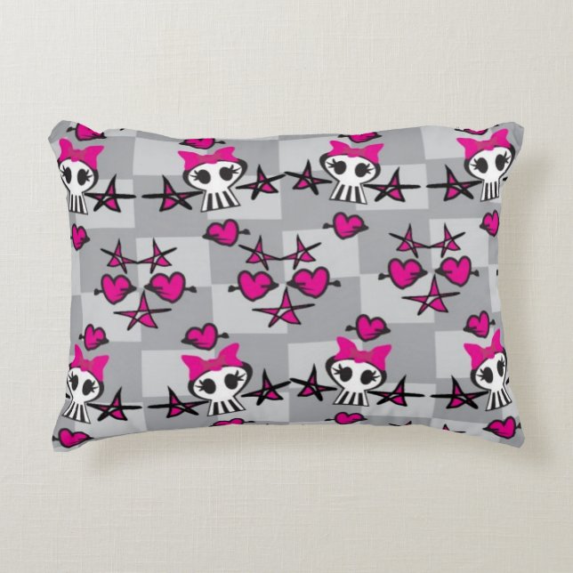 Emo Skulls Pattern Accent Pillow (Front)