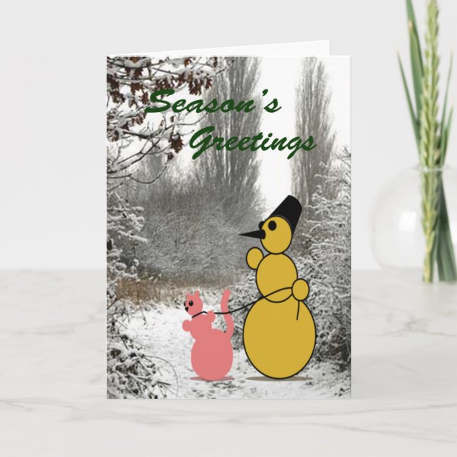 EMO Snowman And EMO Cat Greeting Card (Front)