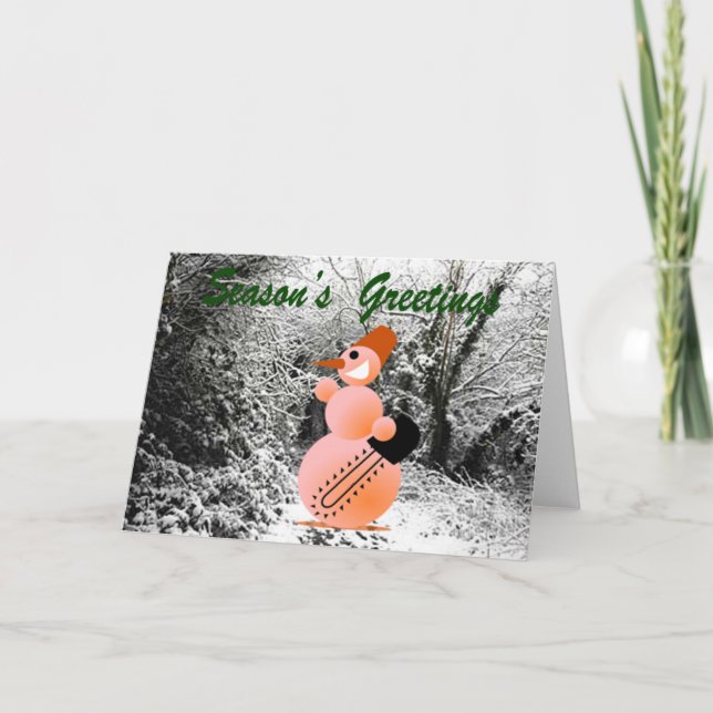EMO Snowman Getting A Christmas Tree Greeting Card (Front)