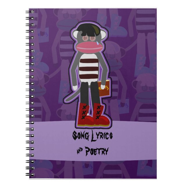 Emo Sock Monkey Purple Notebook (Front)