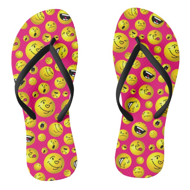Emoji balls on magenta background flip flops (Footbed)