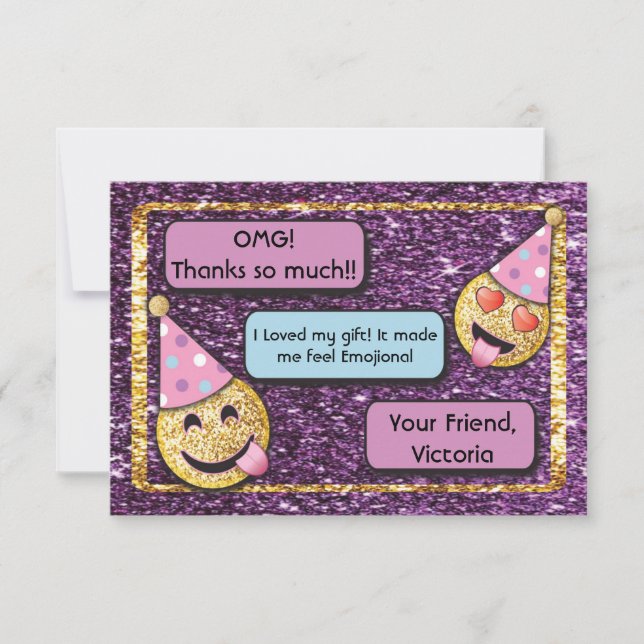 Emoji Birthday cell phone texting thank you Card (Front)