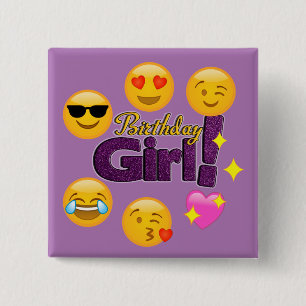 Emoji Birthday Girl 2 Inch Square Button