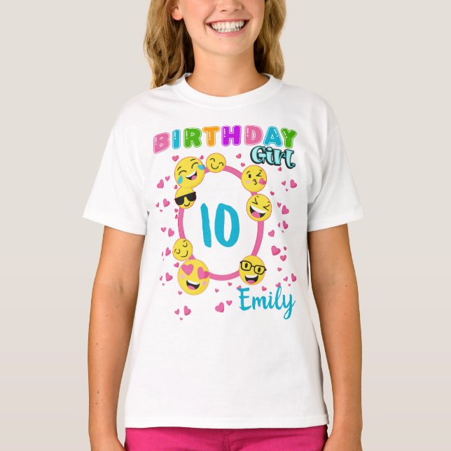 Emoji Birthday Girl Theme Party Matching Custom T- T-Shirt (Front)