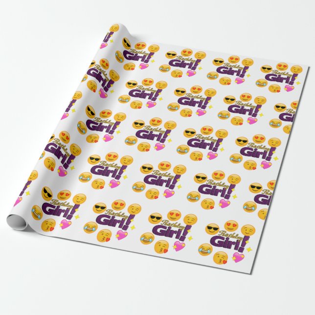 Emoji Birthday Girl Wrapping Paper (Unrolled)
