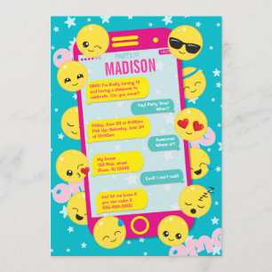 Emoji Birthday Invitation / Cell Phone Text / Pink