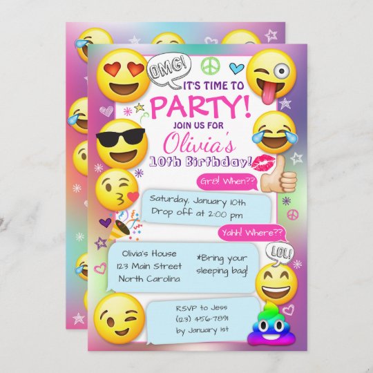 Emoji Birthday Party Invitations Girl Emoji Party Invitation Zazzle Ca