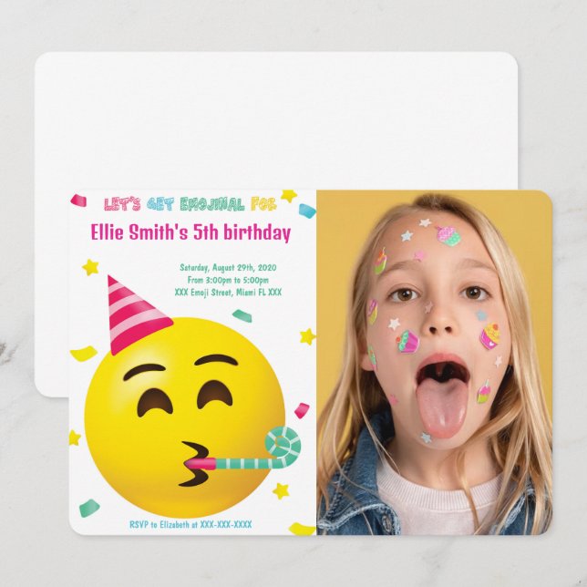 Emoji Birthday Photo Invitation (Front/Back)