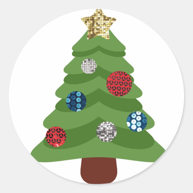 emoji christmas tree classic round sticker (Front)