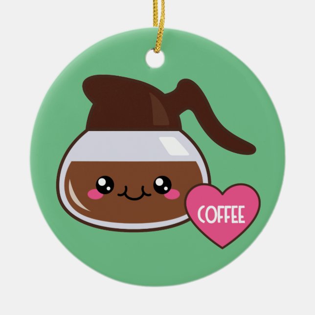 Emoji Coffee Pot Ceramic Ornament (Front)