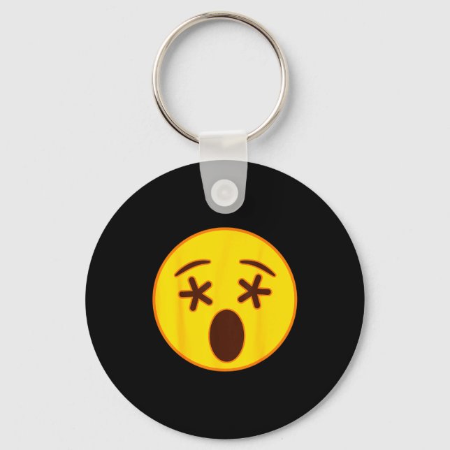 Emoji Crossed Out Eyes Yellow Smile Face  Keychain (Front)