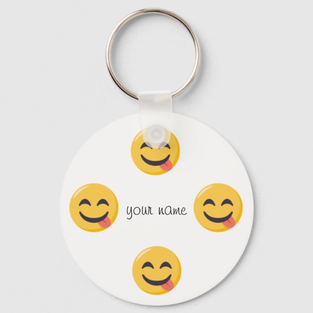 Emoji Face  and '' Your Name Here " Keychain (Front)