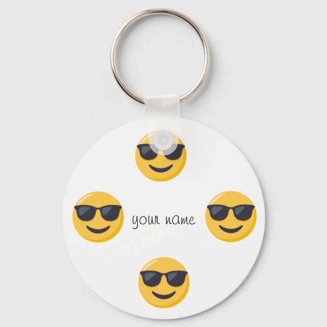 Emoji Face  and '' Your Name Here " Keychain (Front)