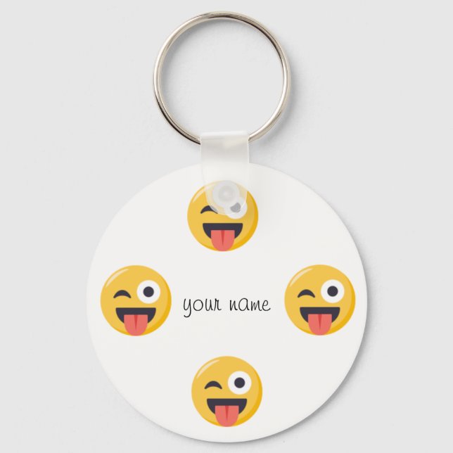 Emoji Face  and '' Your Name Here " Keychain (Front)