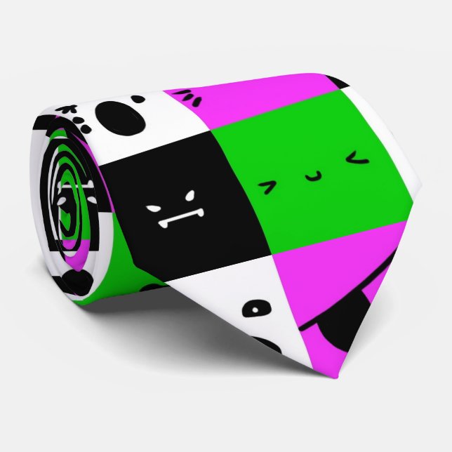 Emoji Faces Kawaii Purple green black Tie (Rolled)