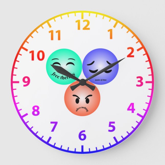 Emoji feelings with happy, sad and angry quotes   large clock (Front)