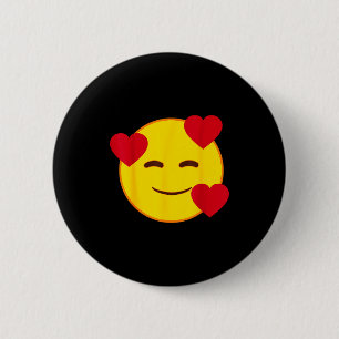 Emoji Floating Hearts Yellow Smile Face  2 Inch Round Button