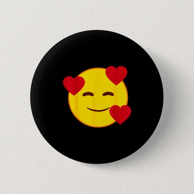 Emoji Floating Hearts Yellow Smile Face  2 Inch Round Button (Front)