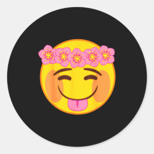 Emoji Flower Crown Tongue Yellow Smile Face  Classic Round Sticker