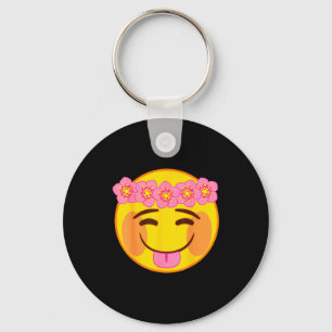 Emoji Flower Crown Tongue Yellow Smile Face Keychain