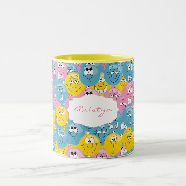 Emoji 😊 Fun Design Pattern Two-Tone Coffee Mug (Center)