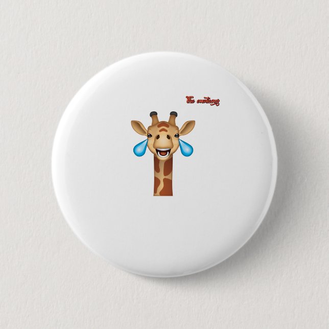 emoji happy crying giraffe face   2 inch round button (Front)