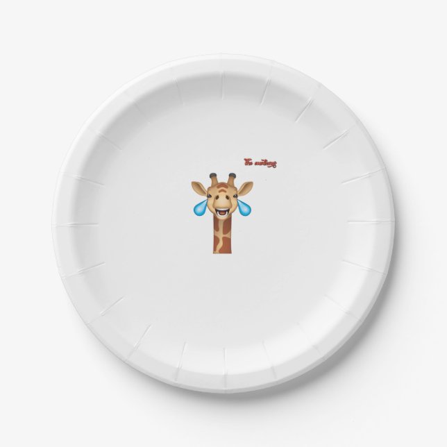 emoji happy crying giraffe face   paper plate (Front)