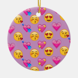 Emoji Hearts and Love Pink Patternsd Ceramic Ornament
