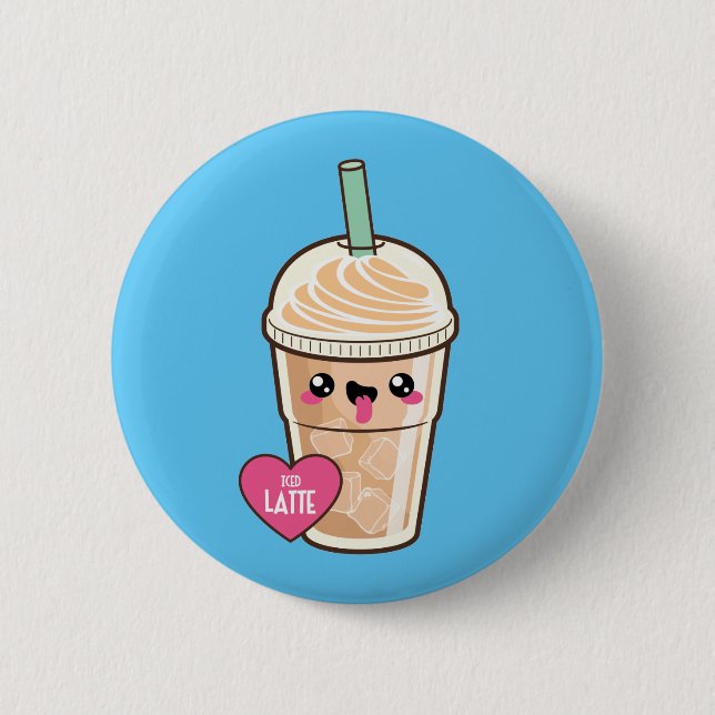 Emoji Iced Latte 2 Inch Round Button (Front)