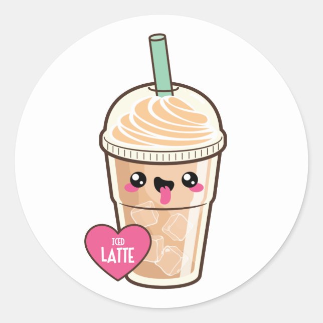 Emoji Iced Latte Classic Round Sticker (Front)