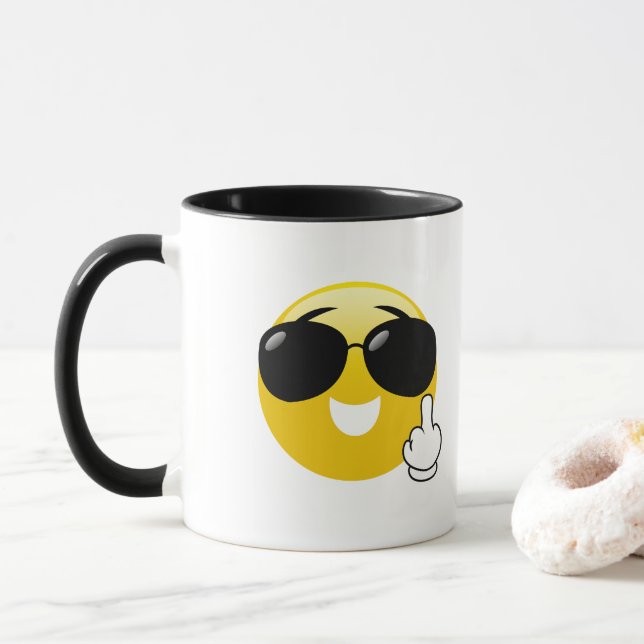 Emoji Middle Finger With Sunglasses Coffee Mug (With Donut)
