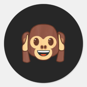 Emoji Monkey Holding Ears Yellow Smile Face  Classic Round Sticker