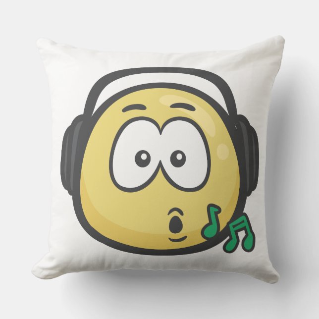 Emoji: Music Face Throw Pillow (Front)
