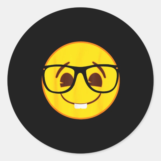 Emoji Nerd Gles Yellow Smile Face  Classic Round Sticker (Front)