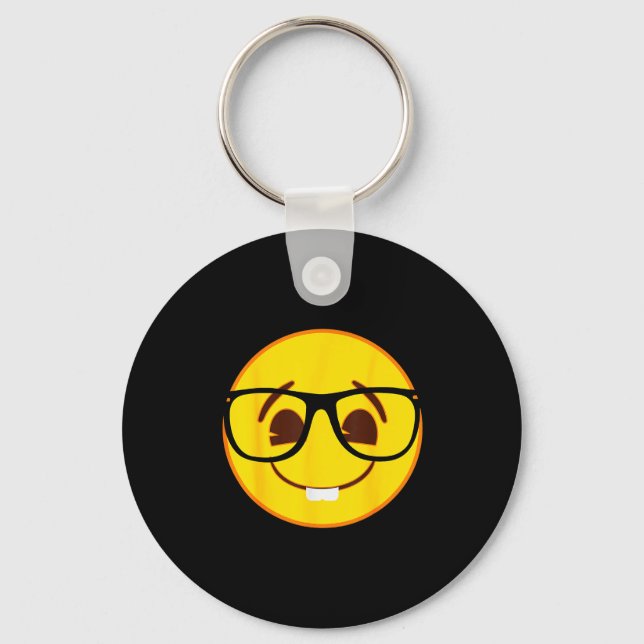 Emoji Nerd Gles Yellow Smile Face  Keychain (Front)