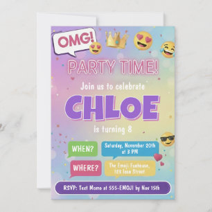 Emoji Party Birthday Invitation Neon Kids Theme