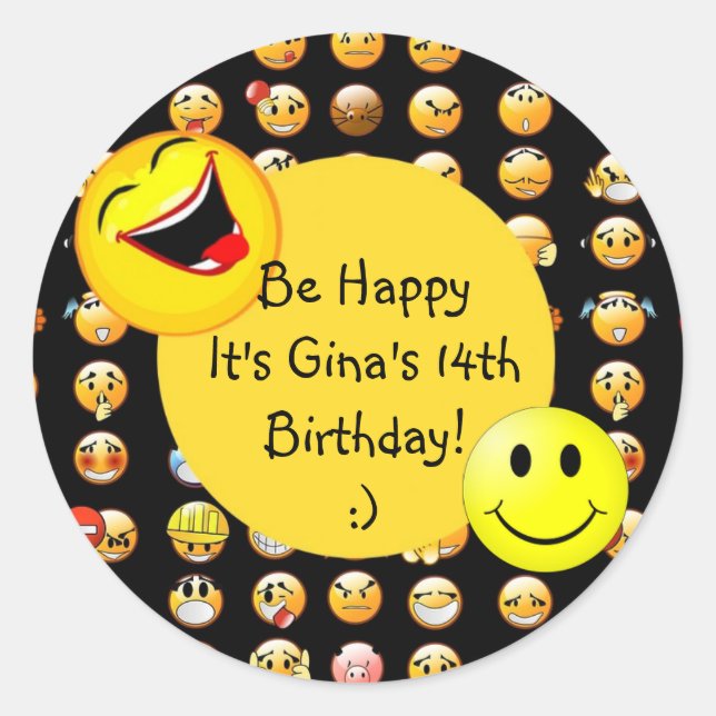 Emoji Party Personalized invitation Classic Round Sticker (Front)