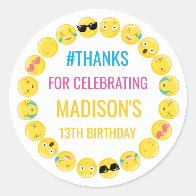 Emoji Personalized Stickers Birthday Favour Labels (Front)
