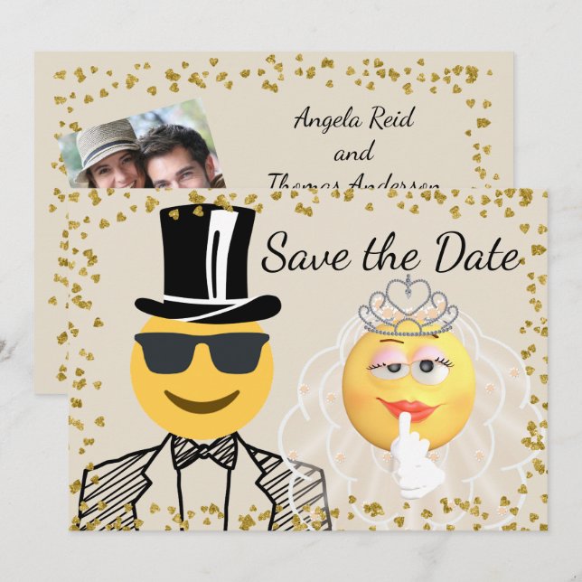 Emoji Photo Save the Date Invitation (Front/Back)
