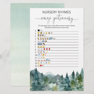 Emoji pictionary baby shower game rustic mountains