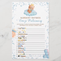 Emoji Pictionary Boy Bear Blue Baby Shower Game