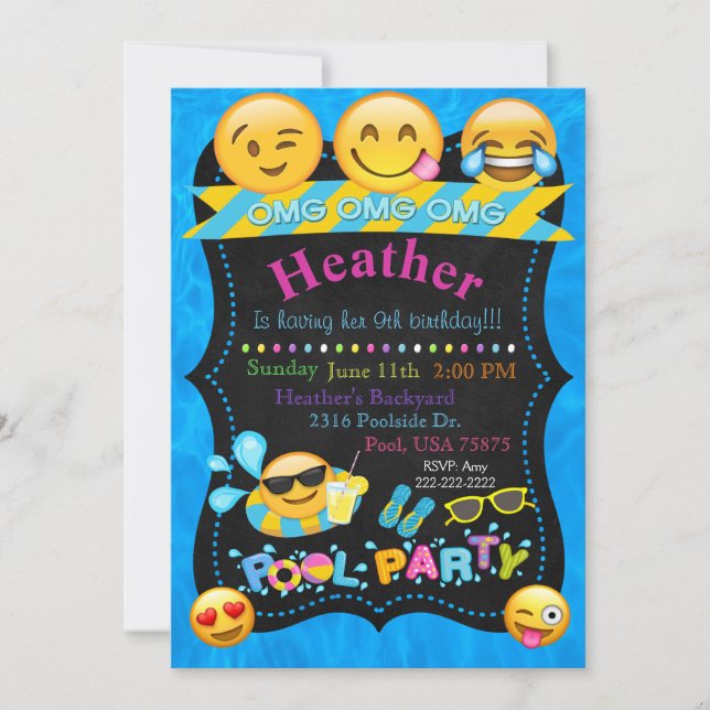 Emoji Pool Party Birthday Invitation (Front)