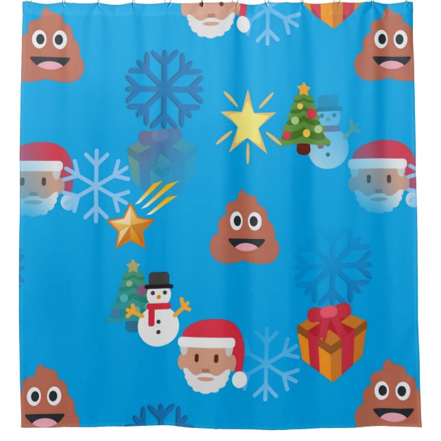 emoji poop christmas bathroom shower curtain (Front)