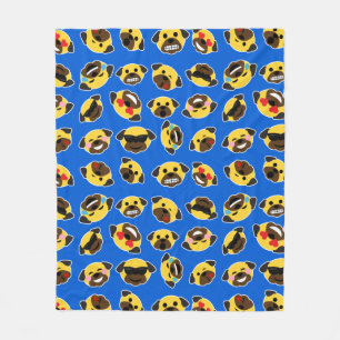 Emoji Pugs Electric Blue Fleece Blanket