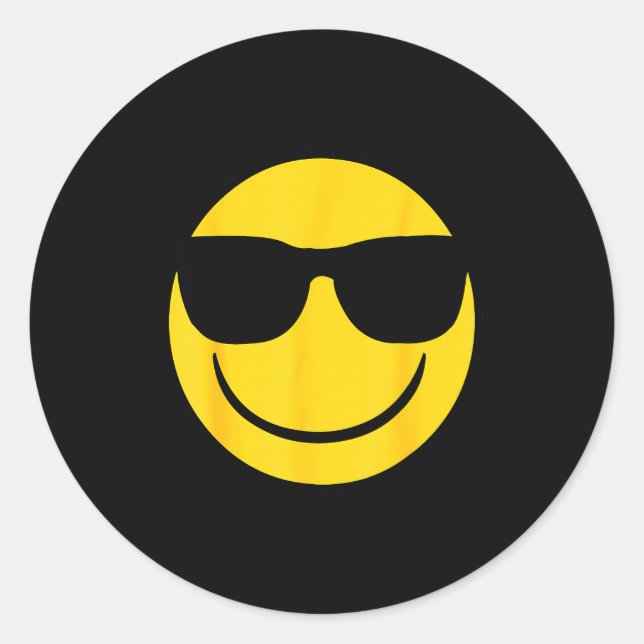 Emoji Retro Sungles Yellow Smile Face  Classic Round Sticker (Front)