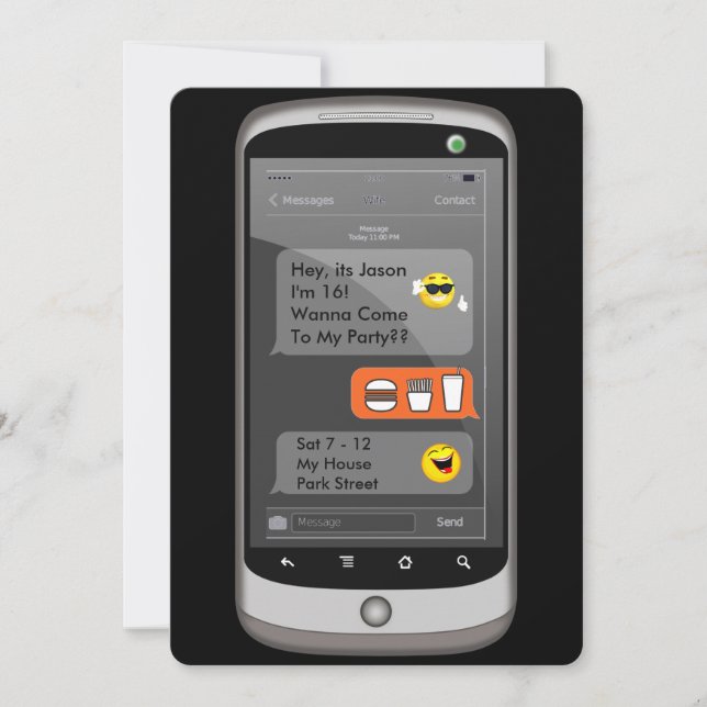 Emoji Smart Phone Texting Funny Kids Birthday M/F Invitation (Front)