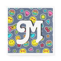 Emoji Smile Denim Girl Bday Party Napkins letter M