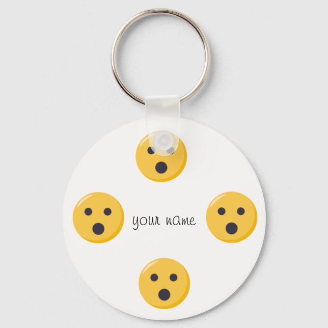 Emoji Surprised Face  and '' Your Name Here " Keychain (Front)