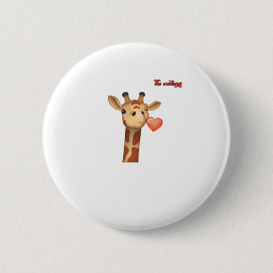 emoji winking kissing heart giraffe face   2 inch round button