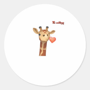 emoji winking kissing heart giraffe face classic round sticker